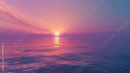 A calming sunset scene with a gradient sky transitioning from orange to purple.