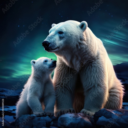 the AI Image Generator, White polar bear in her habitat © boying