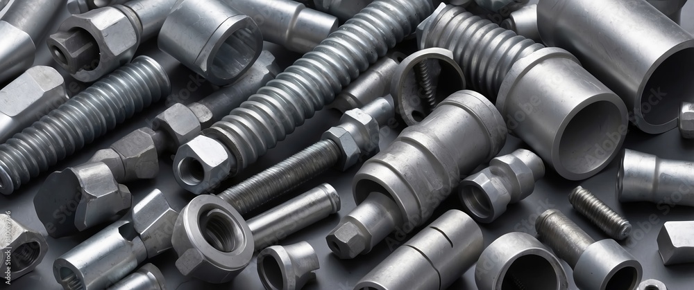 A collection of metal nuts, bolts, and fasteners, perfect for industrial, construction, or engineering projects and detailed mechanical craftsmanship A collection of metal nuts, bolts, and fasteners, perfect for industrial, construction, or engineering projects and detailed mechanical craftsmanship