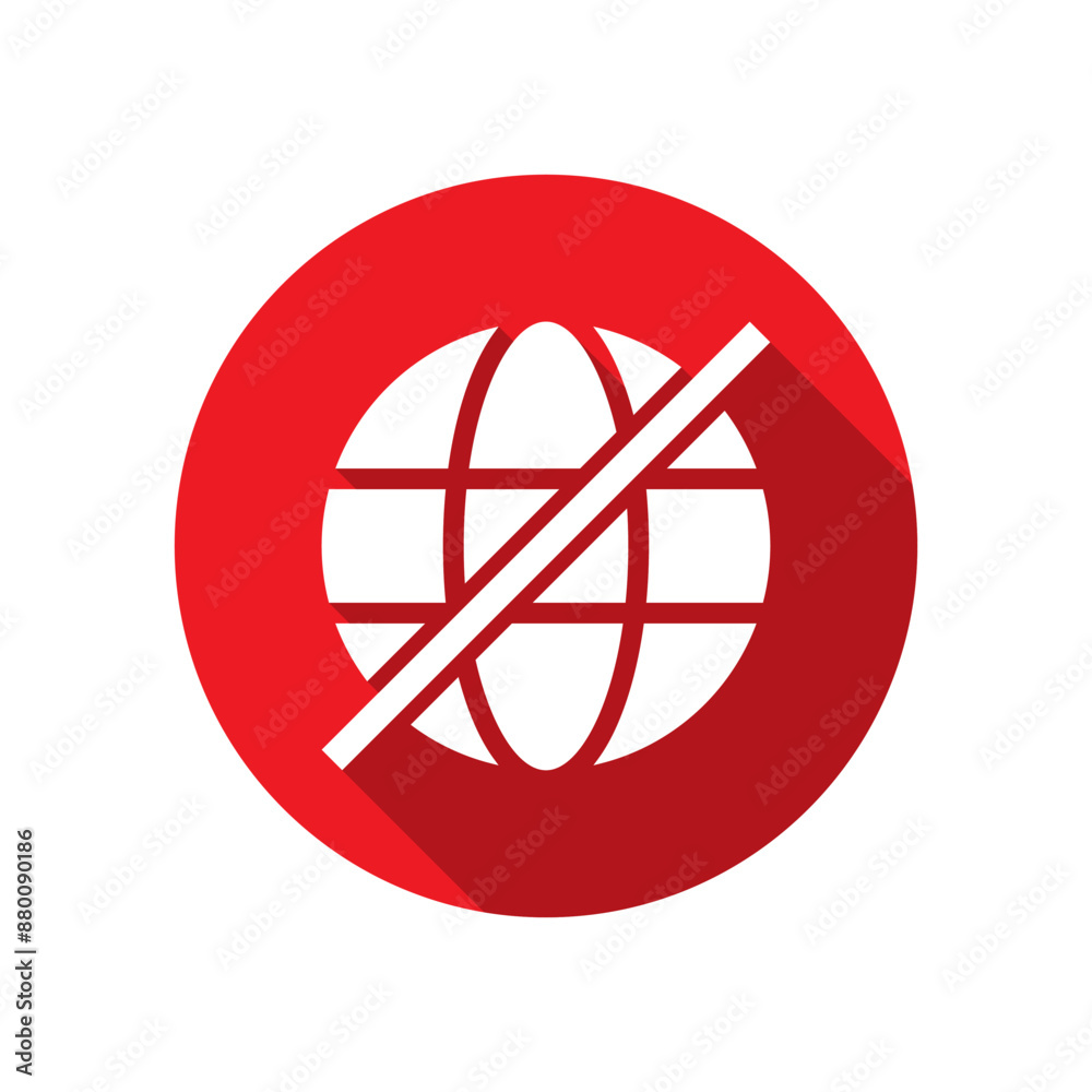 No internet, cross out globe icon with long shadow
