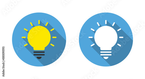 Light bulb icon with long shadow. Lamp, lightbulb sign symbol in flat style