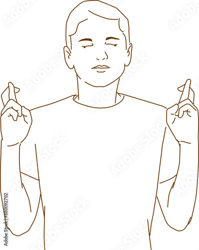 boy crossing fingers making wish please emotional
