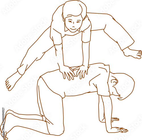 boy jumping over friend