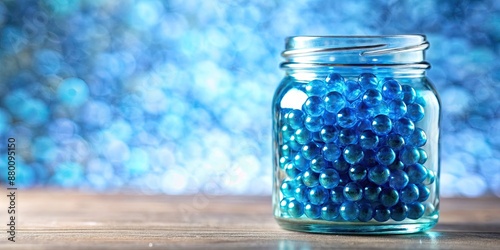 blue orbeez in a glass jar on a light background selective focus, orbeez, focus, glass, selective photo