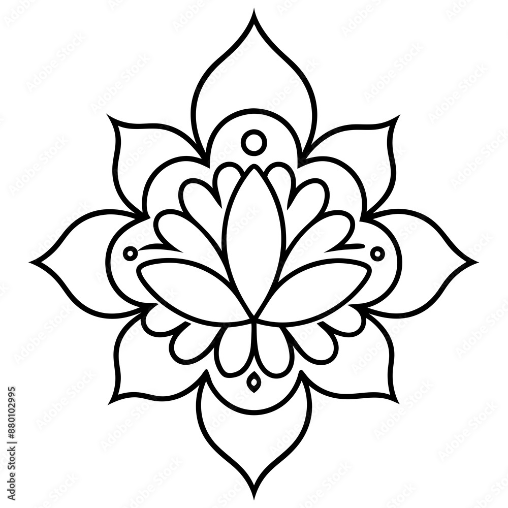 Obraz premium Pattern ornament element flower Russian folk style Line art vector illustration
