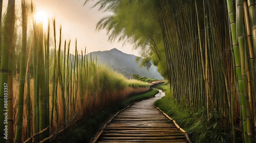 Fototapeta premium Small path through a bamboo forest. Bamboo Forest