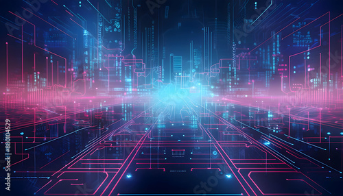neon technology abstract texture 3d digital backgound lit circuit board symbolizing advanced technologyA mysterious image of a glowing circuit board from the future