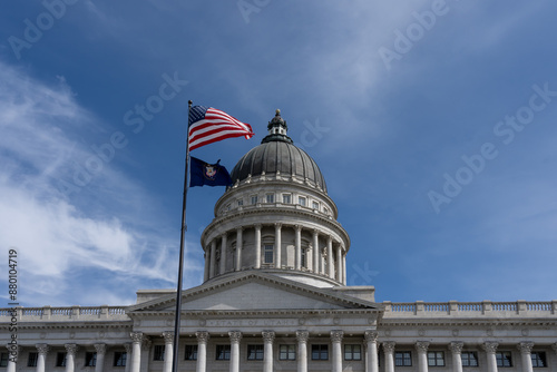 Salt Lake City, Utah, USA - May 12, 2023: Utah State Capitol on Capitol Hill in Salt Lake City, USA. The Utah State Capitol is the house of government for the U.S. state of Utah.