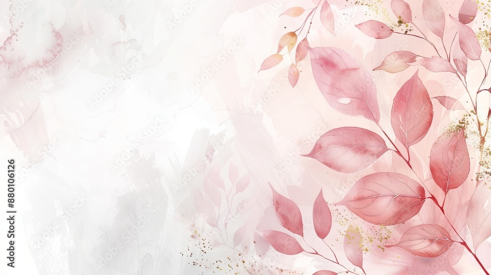 Elegant Watercolor Banner: Soft Pastel Background with Blush Pink Leaves and Gold Accents, Ideal for Nature-Inspired Art Websites Elegant Watercolor Banner: Soft Pastel Background with Blush Pink Leaves and Gold Accents, Ideal for Nature-Inspired Art Websites