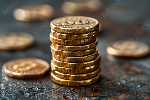 a stack of coins sitting on top of a table