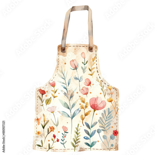 Floral Watercolor Apron with Unique Botanical Pattern for Home Cooking and Crafting