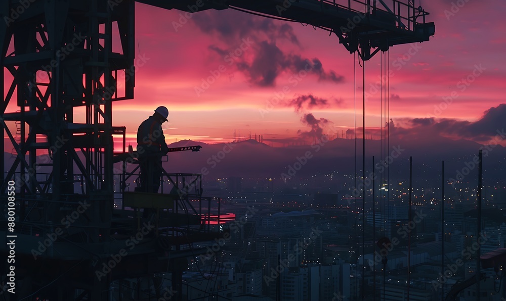 Silhouette of a Construction Worker at Sunset Silhouette of a Construction Worker at Sunset