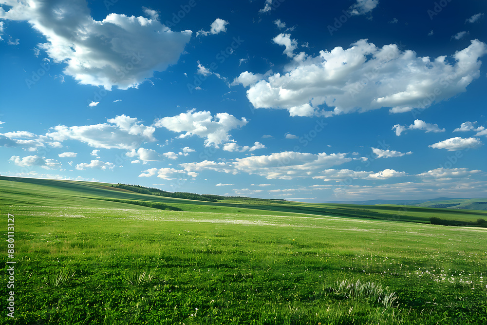 Fototapeta premium A serene landscape with a clear sky or open field, providing plenty of space for copy