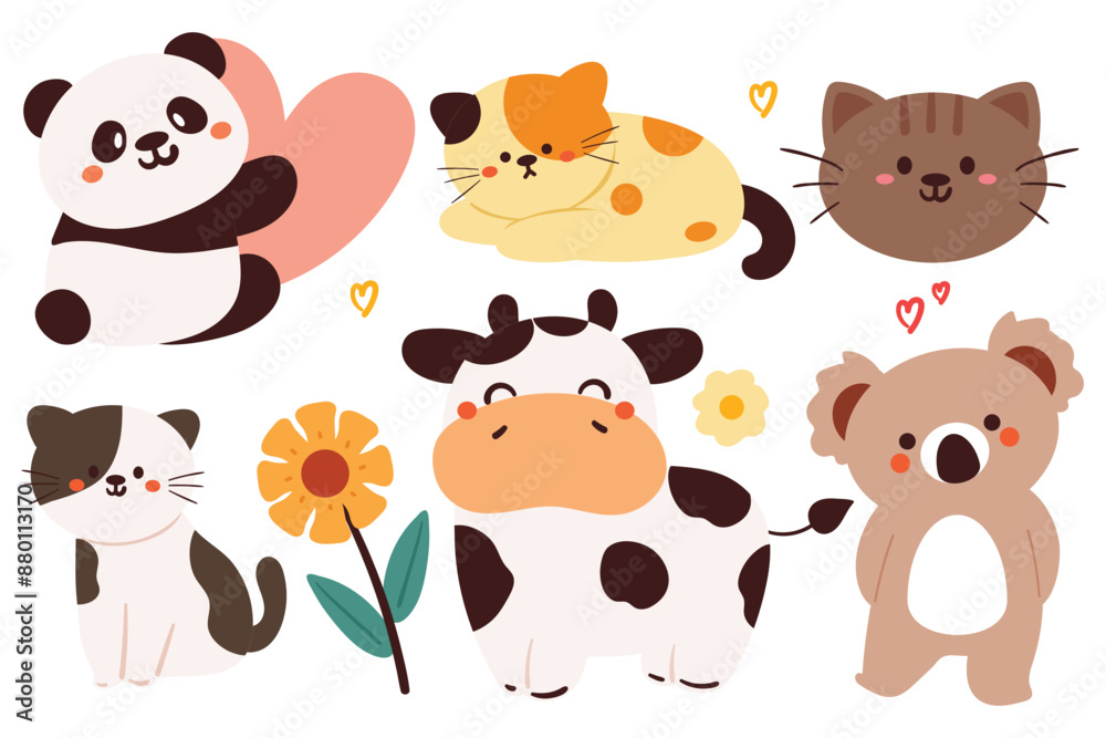 hand drawing cartoon animal sticker set. cute animal drawing, doodle set hand drawing cartoon animal sticker set. cute animal drawing, doodle set