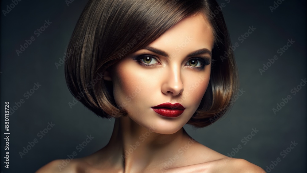 Close-up of a woman with a classic bob and side part. Close-up of a woman with a classic bob and side part.