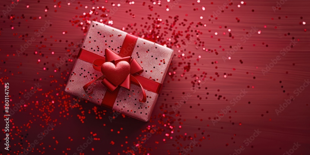 A red box with a bow on top and a heart on the side A red box with a bow on top and a heart on the side