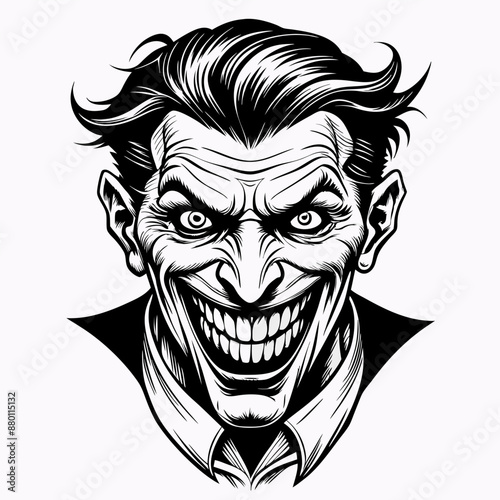 Grinning Comic Villain Illustration in Black and White