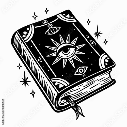 Mystic Black and White Illustrated Book with Eye and Star Designs
