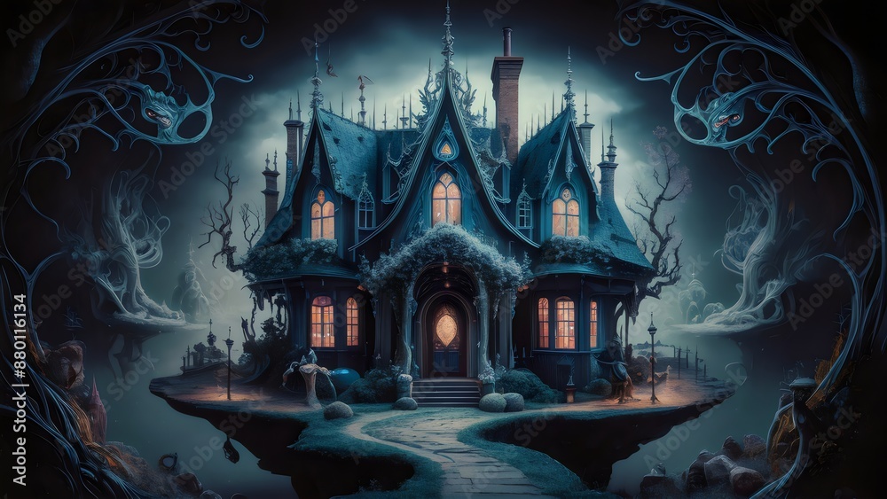 Obraz premium Whimsical Fairy Tale: Dark Fantasy Scene 