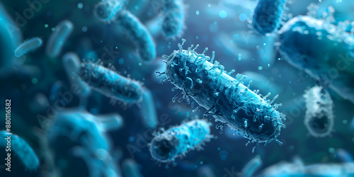 Microscópio com vista ampliada de células bacterianas