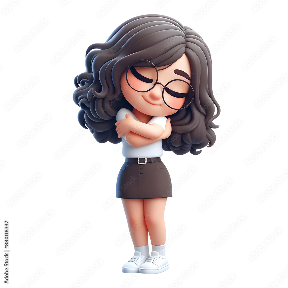 girl with glasses hugging herself girl with glasses hugging herself