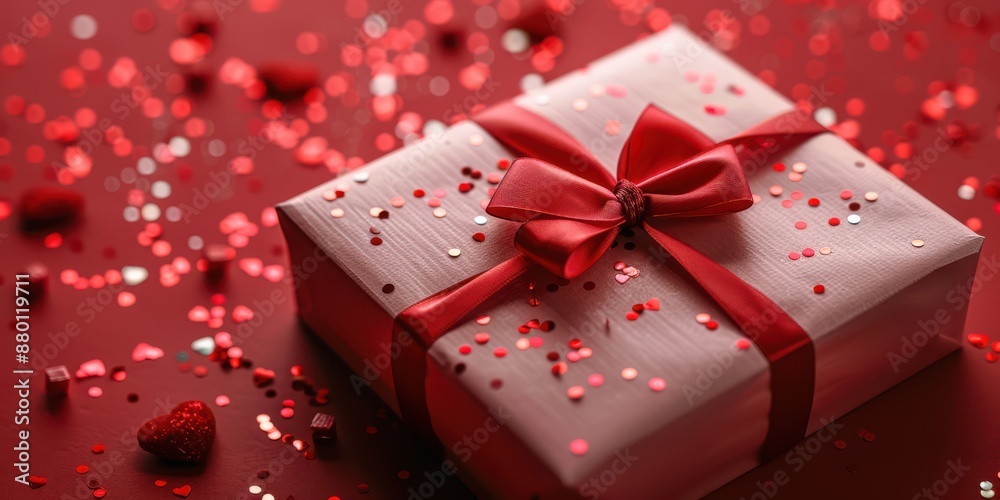 A red box with a red bow on top of it A red box with a red bow on top of it