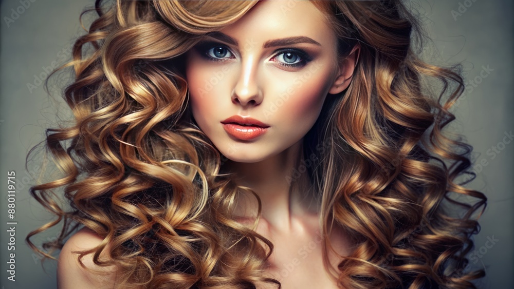Fototapeta premium Close-up of a girl with loose, bouncy curls.