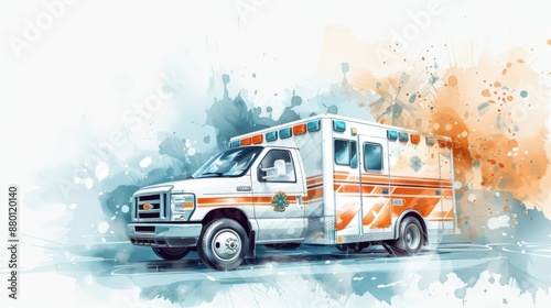 Watercolor illustration of an ambulance with medical symbols, emphasizing the importance of emergency medical services and timely care.