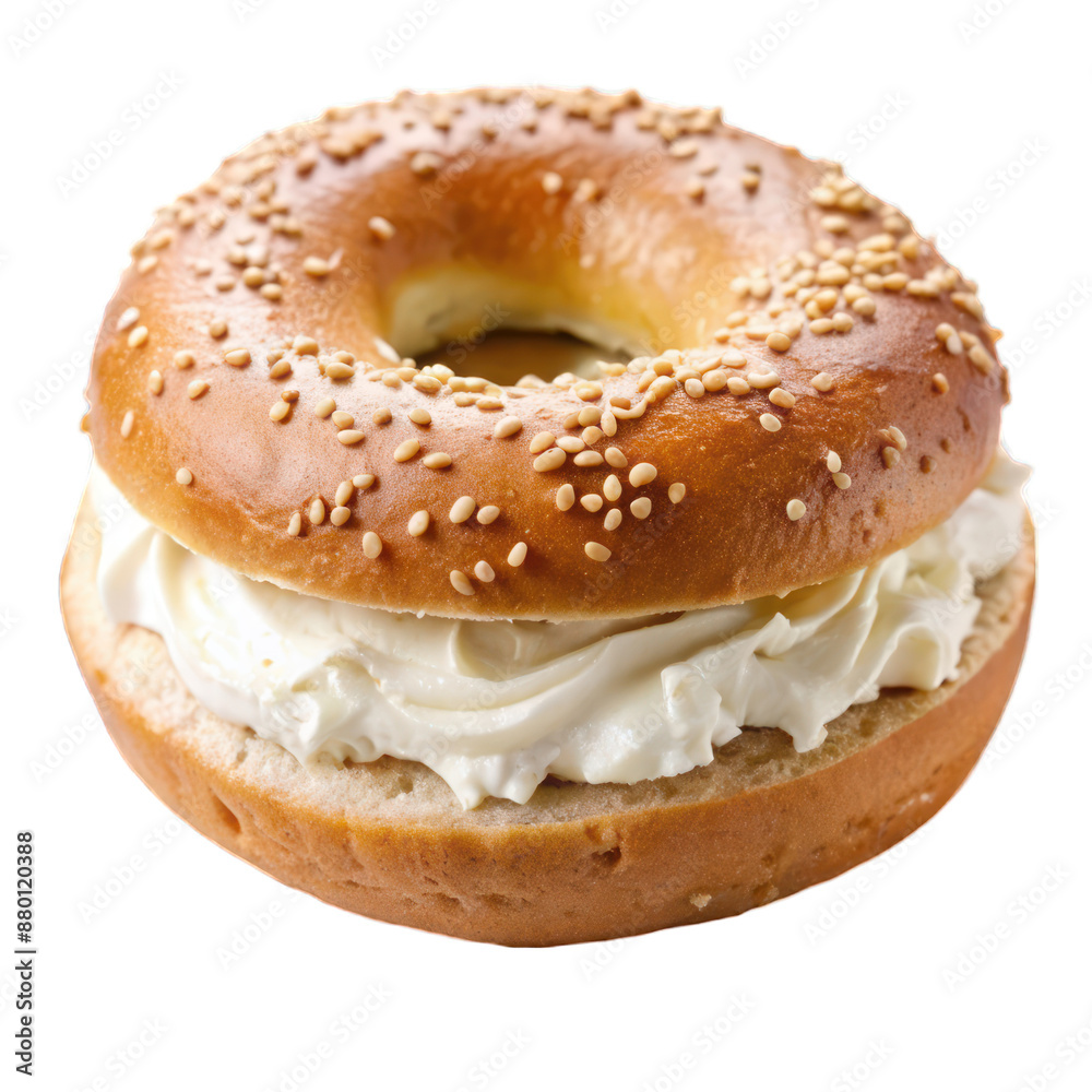 Bagel with spread cream cheese isolated on transparent background Bagel with spread cream cheese isolated on transparent background