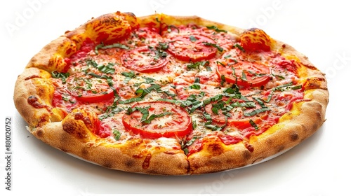 Authentic Italian Pizza with Thin Crust on White Background 