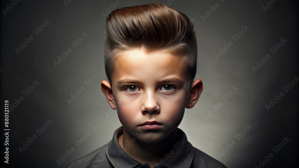 Studio portrait of a boy with a flat top and fade.