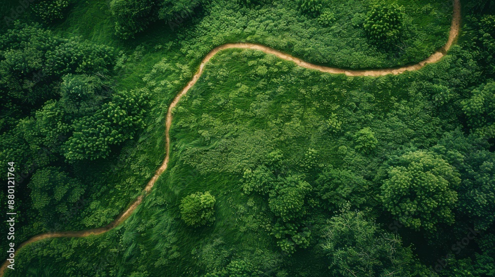 A green forest with a winding path through it A green forest with a winding path through it