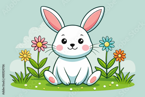 A cute easter bunny in vector style flower