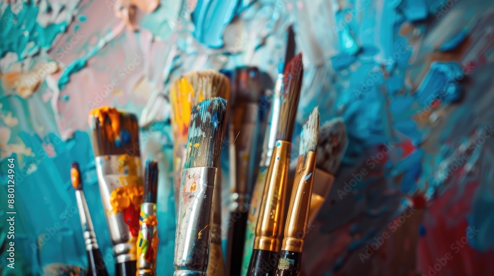 Obraz premium Different paint brushes in close up