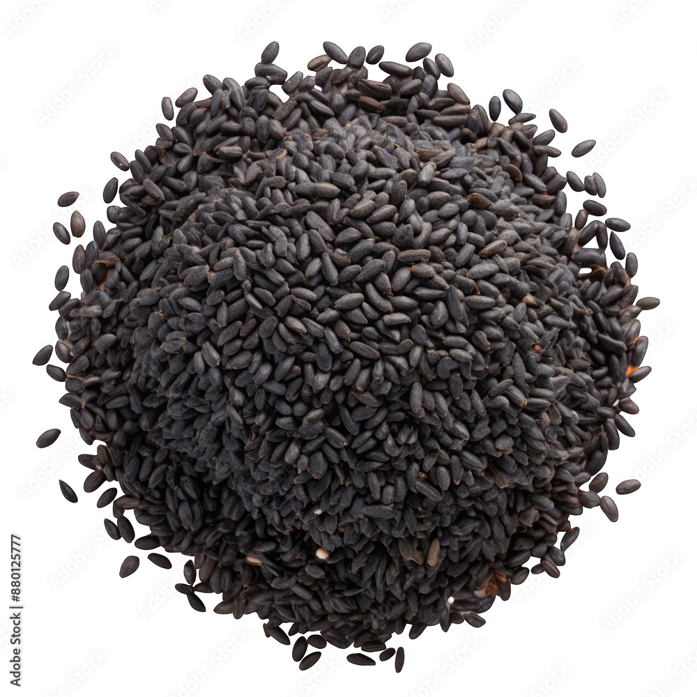 Black cumin seeds top view isolated on transparent background Black cumin seeds top view isolated on transparent background