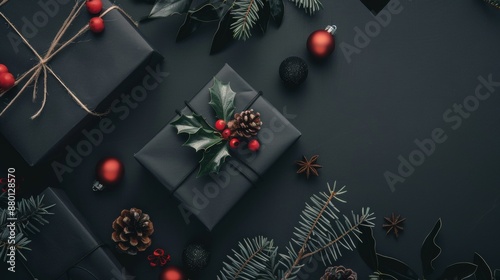 Festive Christmas background with a decorated tree and gentle snowflakes falling for a winter holiday celebration photo