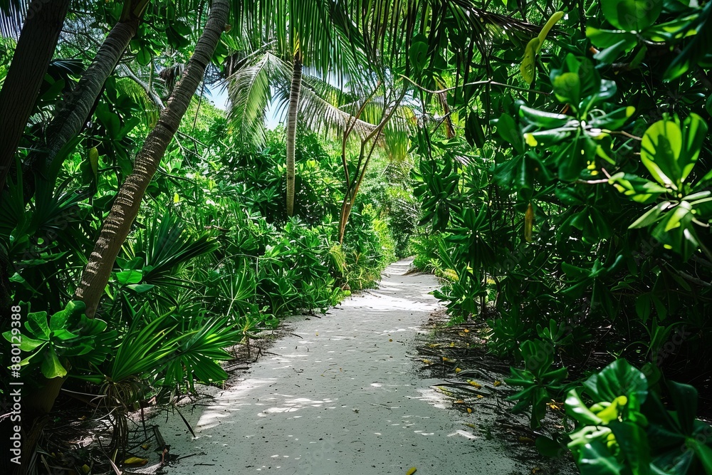 Tropical Path Through Lush Green Foliage Tropical Path Through Lush Green Foliage