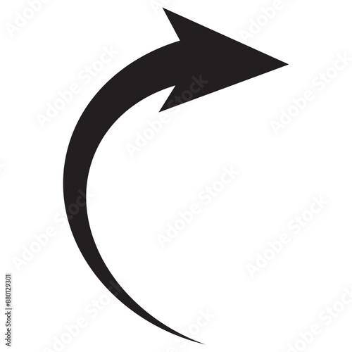 Curved arrow. Curved arrow right direction vector sign. Arrow isolated on white background. Black Curved arrow icon.
