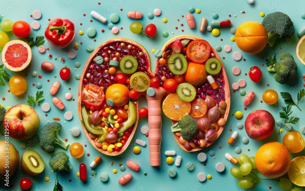 Creative image of human lungs made using fresh fruits, vegetables, and supplements, symbolizing healthy nutrition and detoxification. Creative image of human lungs made using fresh fruits, vegetables, and supplements, symbolizing healthy nutrition and detoxification.