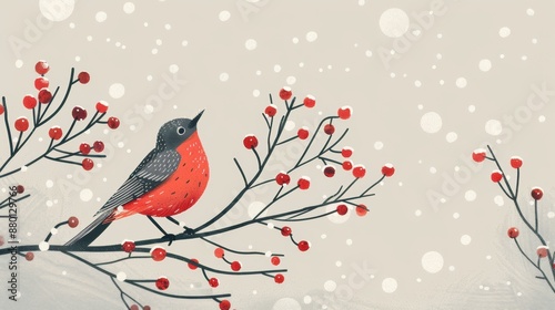 Christmas card featuring birds perched on a branch, surrounded by a seasonal floral design
