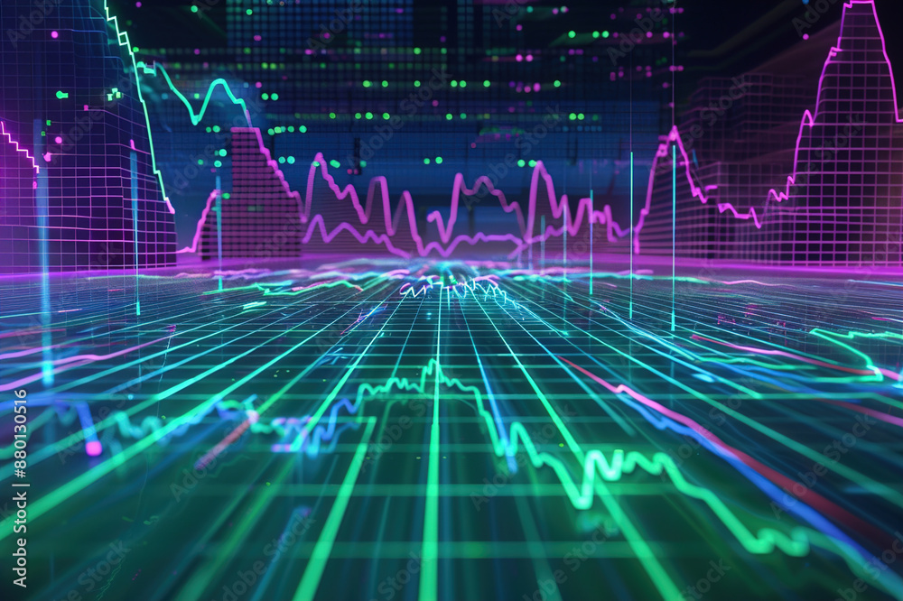 Graph, chart and hologram of stock market, financial management and investment profit. Graph, chart and hologram of stock market, financial management and investment profit.