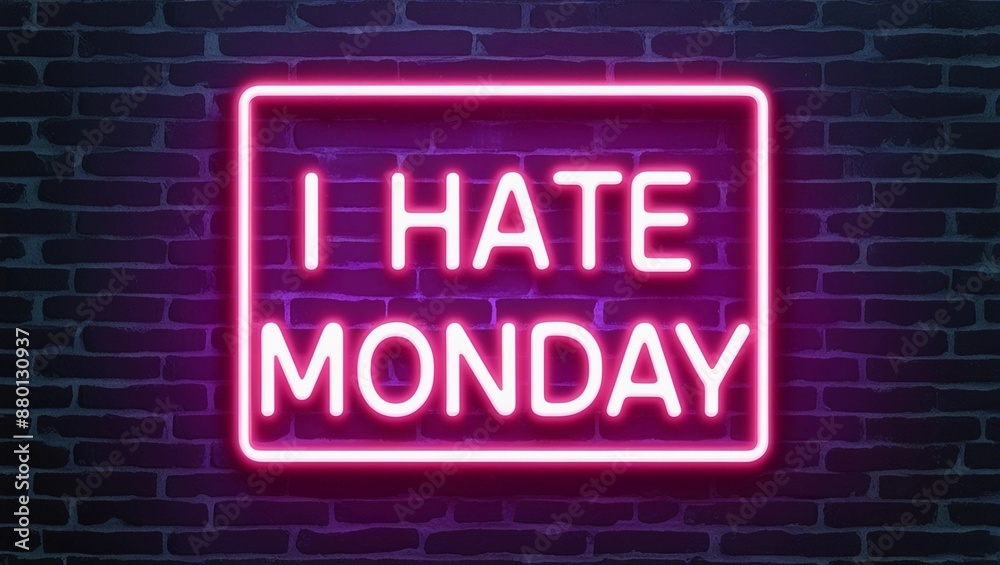 Vector isolated neon sign of the text I HATE MONDAY frame logo on the brick wall background Vector isolated neon sign of the text I HATE MONDAY frame logo on the brick wall background