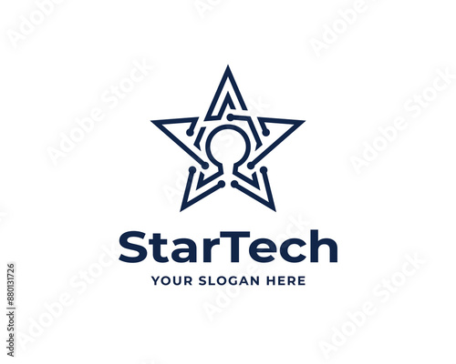 Modern technology dynamic star omega circuit minimalist stylish connected logo design template illustration inspiration