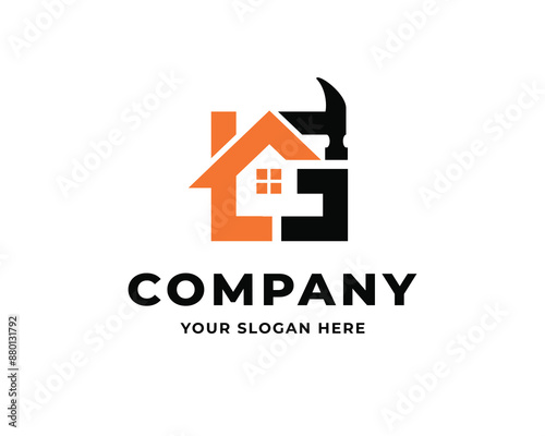 Initial letter G L trendy roof renovation house architect worker tool hammer logo design template illustration inspiration