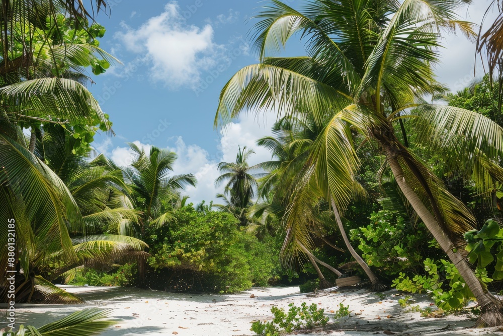 Tropical Paradise: Lush Palm Trees on a Pristine White Sand Beach Tropical Paradise: Lush Palm Trees on a Pristine White Sand Beach