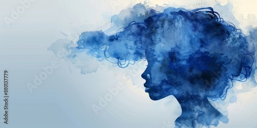 Abstract Blue Silhouette of a Woman with Artistic Ink Flow © PRI