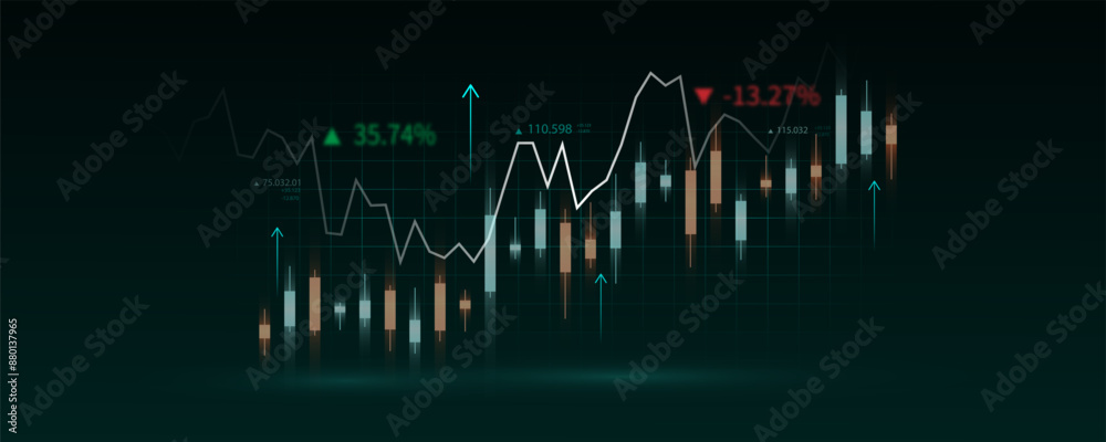 Obraz premium Financial background, stock market or business investment trading graph