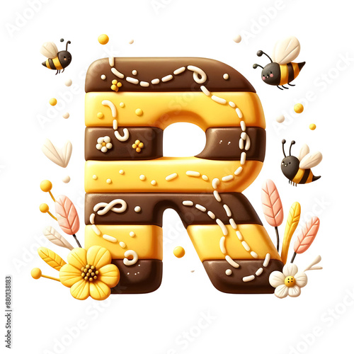 3D letter R  with honey bee 
 photo