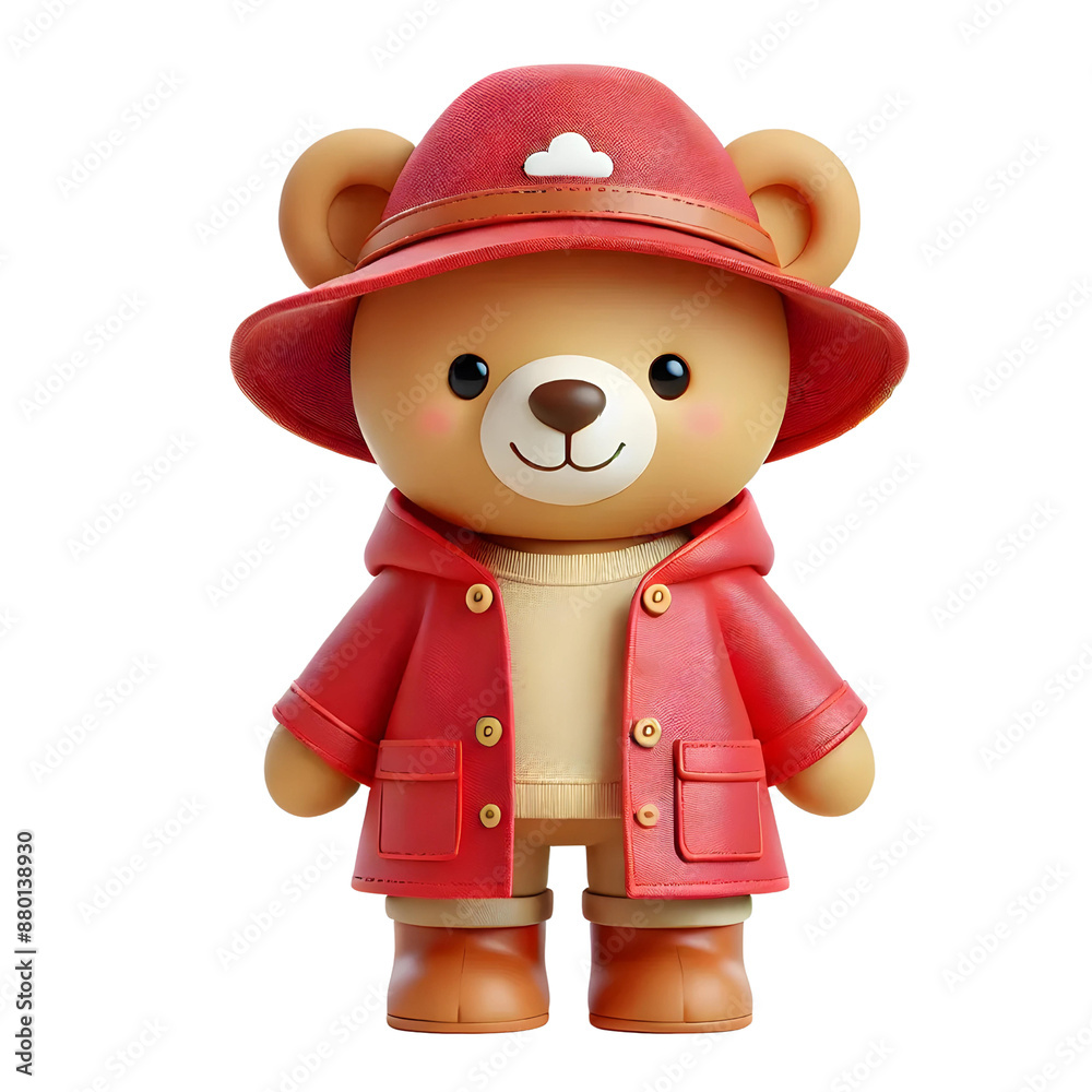 Fototapeta premium 3D Teddy bear with red raincoat 