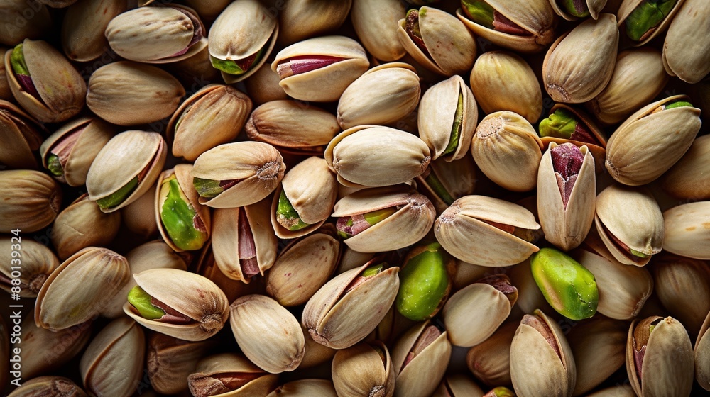 Enticing aerial shot of pistachios forming a vibrant backdrop for culinary adventures. Enticing aerial shot of pistachios forming a vibrant backdrop for culinary adventures.